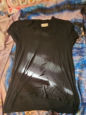 Black V-Neck Short Sleeve Women's Top